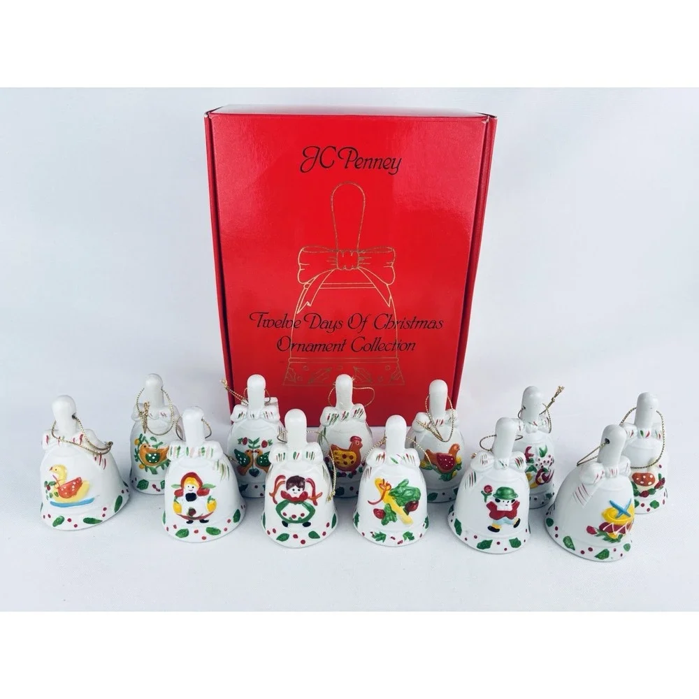 Vintage JC Penney 12 Days of Christmas Porcelain Hand‎ Painted Bells Collection